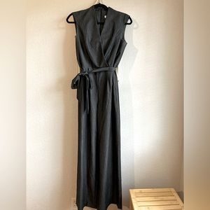 Calvin Klein Charcoal Gray Belted Faux Wrap V Neck Sleeveless Jumpsuit Size 4
